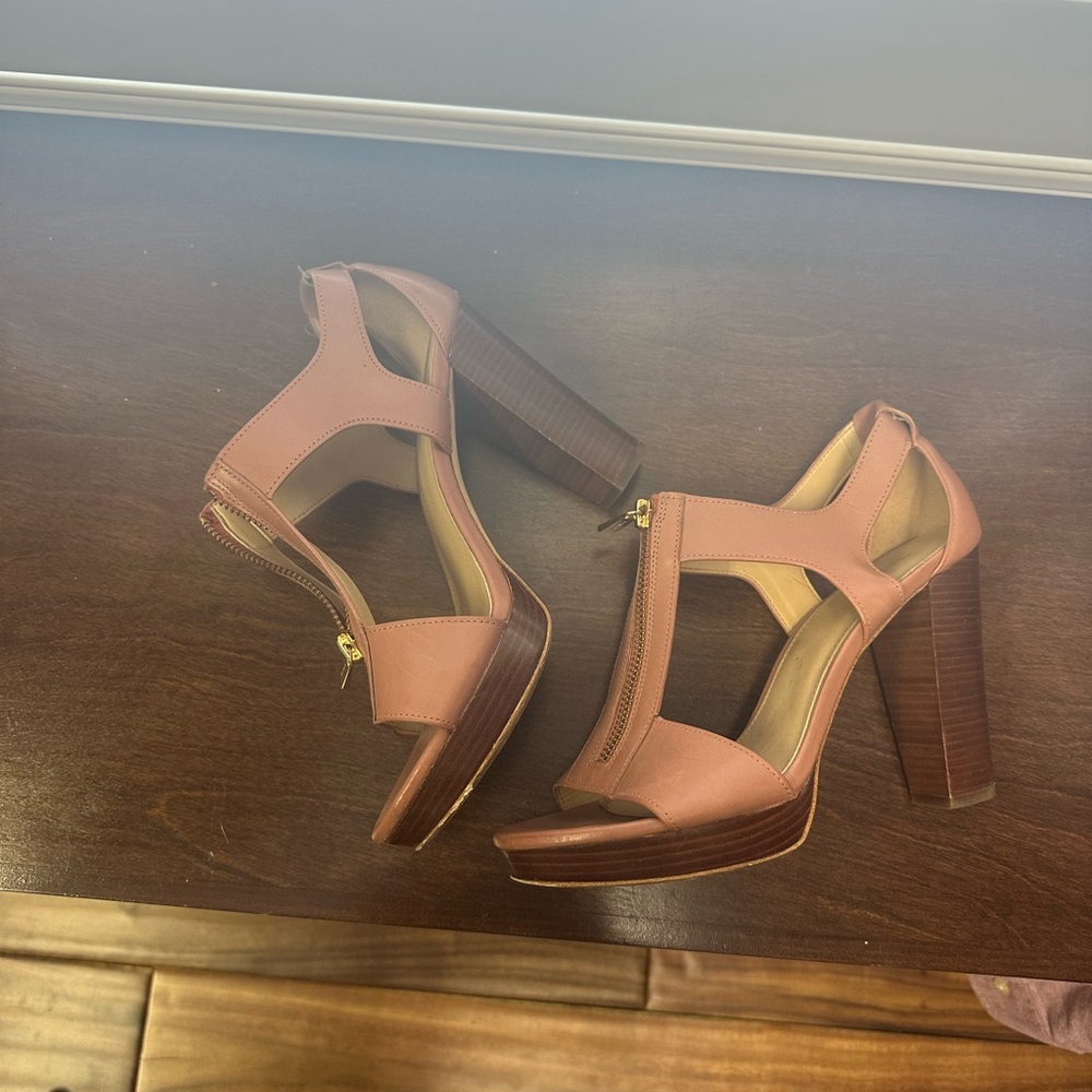 Michael Kors Dusty Pink Block Heel Platform Sandals